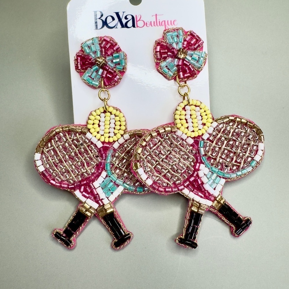 Beaded Tennis Racket Earrings
